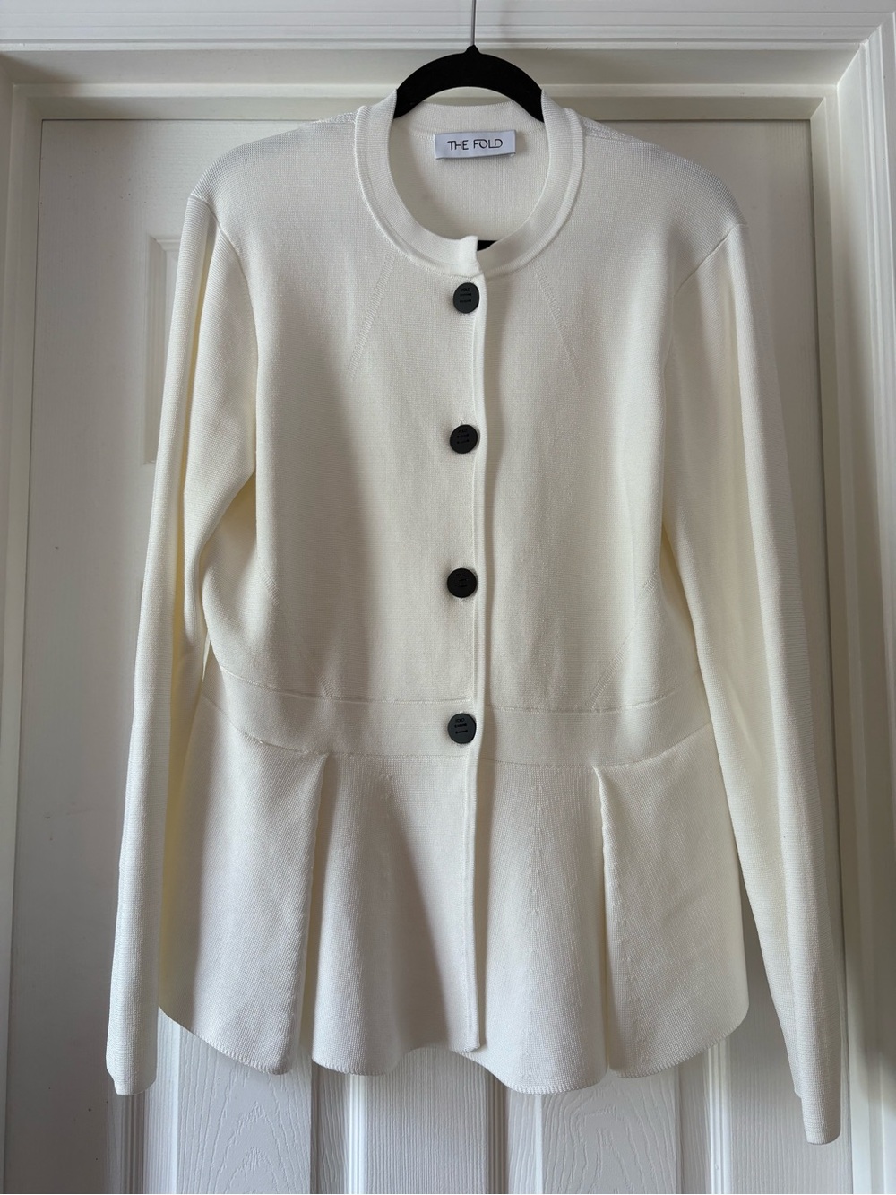 THE FOLD Women's Ivory Button-Front Peplum Jacket L Large